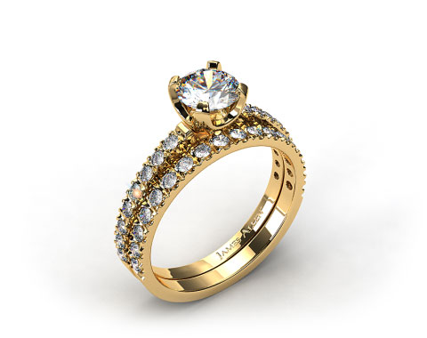 18k Yellow Gold 2.0mm Art-Nouveau Pave Diamond Wedding Set